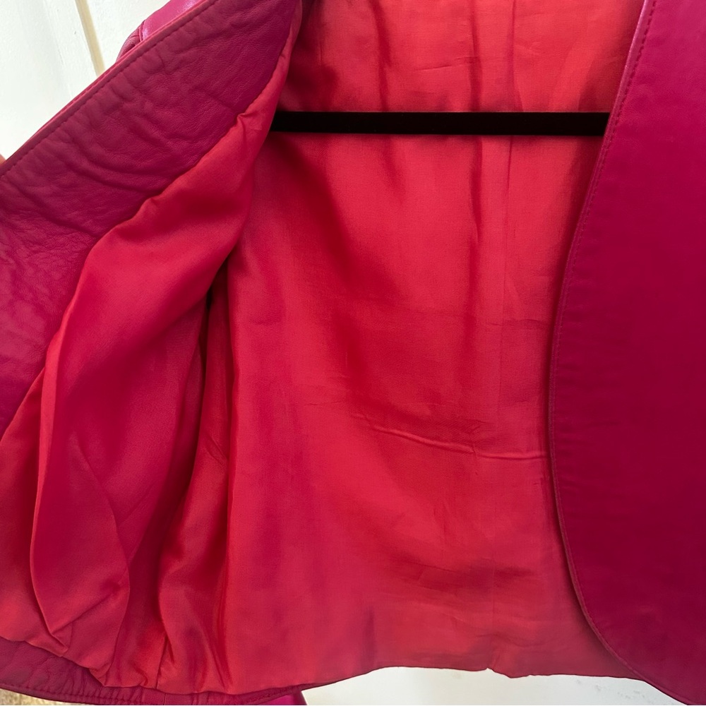Hot Pink Vintage Lambskin Leather Cropped Jacket | Puff Sleeve Bolero | M - Picture 4 of 8